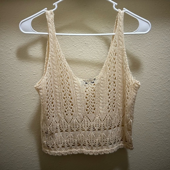 Zara Cream Ribbed Cropped Tank Top - Picture 2 of 4